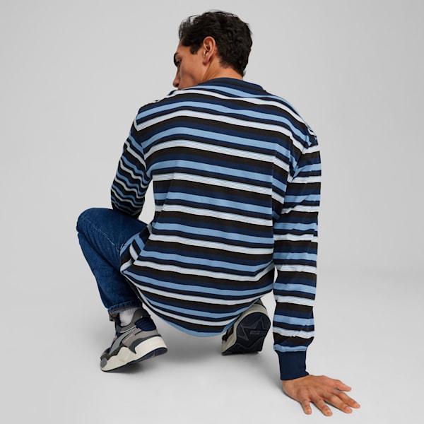 DOWNTOWN 180 Men's Striped Tee, Zen Blue-AOP, extralarge