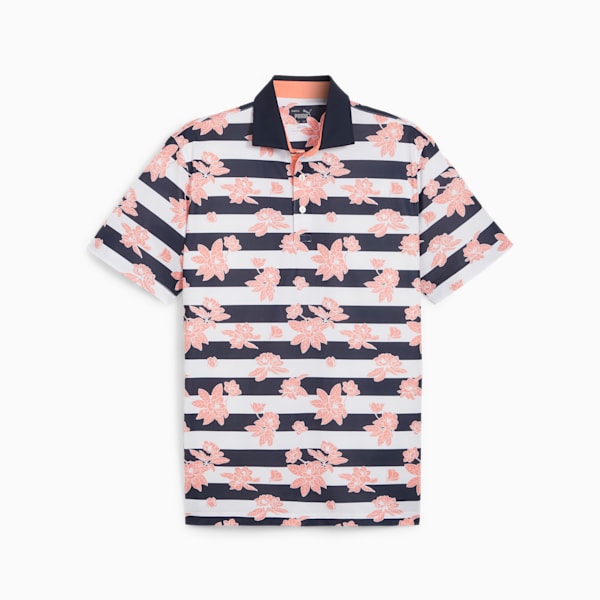 Polo de golf Garden Pique para hombre, Deep Navy-Melon Punch, extralarge