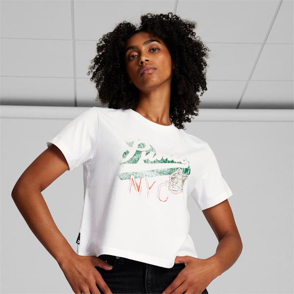 NYC REMIX Women's Cropped Graphic Tee, PUMA White, extralarge