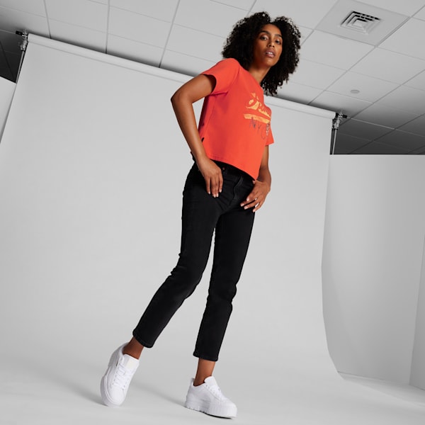 NYC REMIX Women's Cropped Graphic Tee, Fall Foliage, extralarge