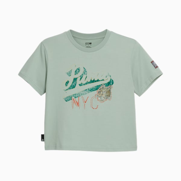 NYC REMIX Women's Cropped Graphic Tee, Green Fog, extralarge