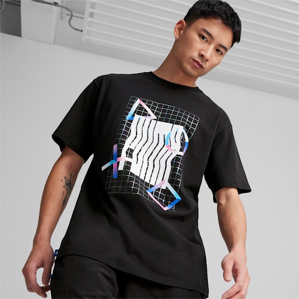 メンズ PUMA x PlayStation エレベーテッド 半袖 Tシャツ, PUMA Black, extralarge-IDN