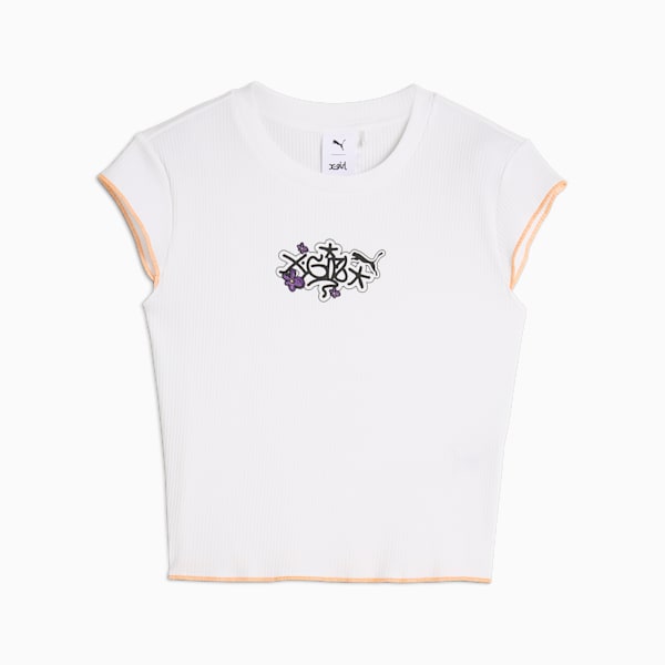 PUMA x X-GIRL Women's Ribbed Slim Fit T-shirt, PUMA White, extralarge-IND