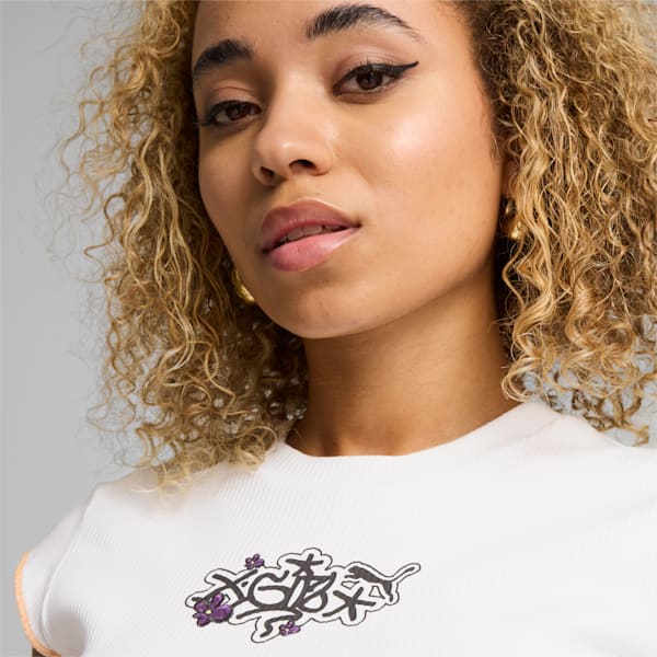 PUMA x X-GIRL Women's Ribbed Slim Fit T-shirt, PUMA White, extralarge-IND