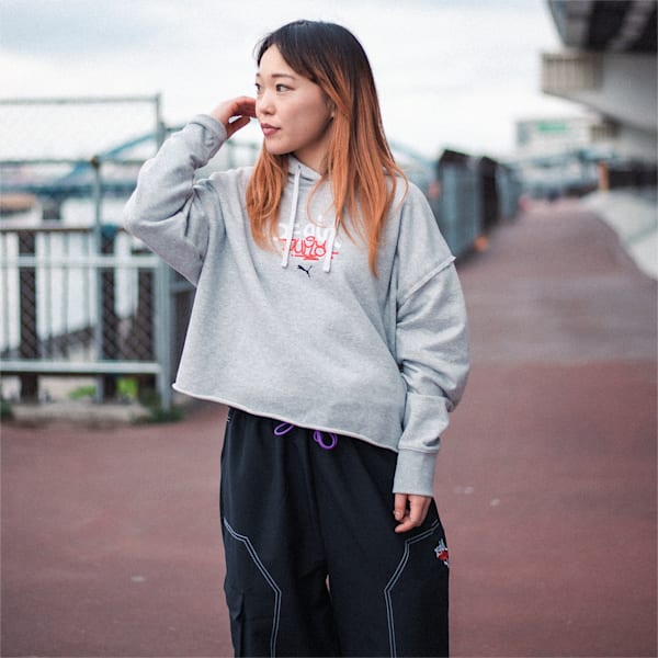 ウィメンズ PUMA x X-girl グラフィック フーディ, Light Gray Heather, extralarge-JPN