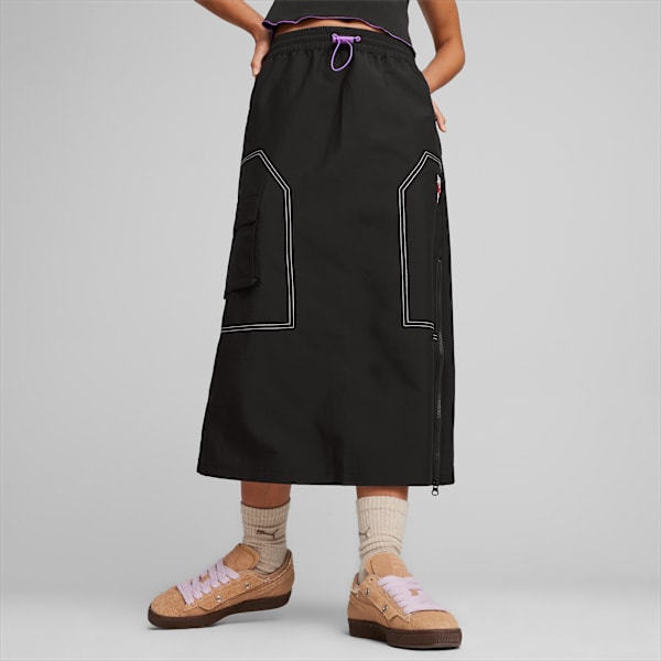 PUMA x X-GIRL Women’s Graffiti Midi Skirt, PUMA Black, extralarge-IND