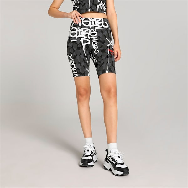 PUMA x X-GIRL Women’s Graffiti Short Tights, PUMA Black, extralarge-IND