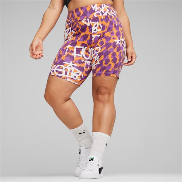 PUMA x X-GIRL Women’s Graffiti Short Tights, Clementine, extralarge-IND