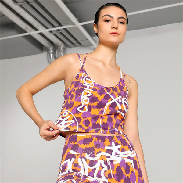 PUMA x X-GIRL Women’s Graffiti Print Crop Top, Clementine, extralarge-IND