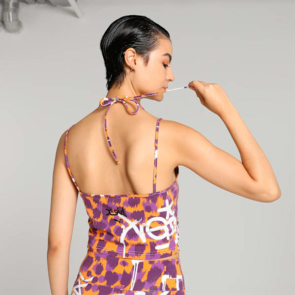 PUMA x X-GIRL Women’s Graffiti Print Crop Top, Clementine, extralarge-IND