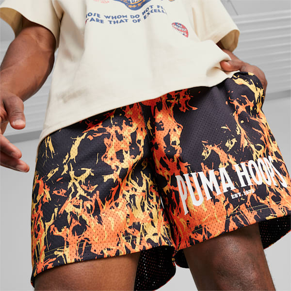 Straight Flames Men's Basketball Shorts, PUMA Black-AOP, extralarge-IND