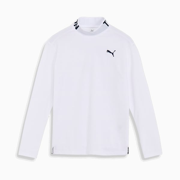 メンズ ゴルフ ストレッチ スローガン ロゴ モックネック シャツ 長袖, White Glow, extralarge-JPN