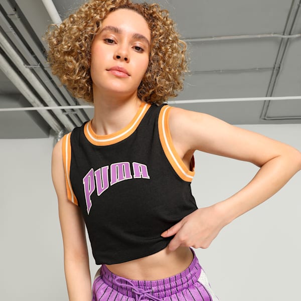 PUMA TEAM Women's Graphic Crop Top, PUMA Black, extralarge-IND