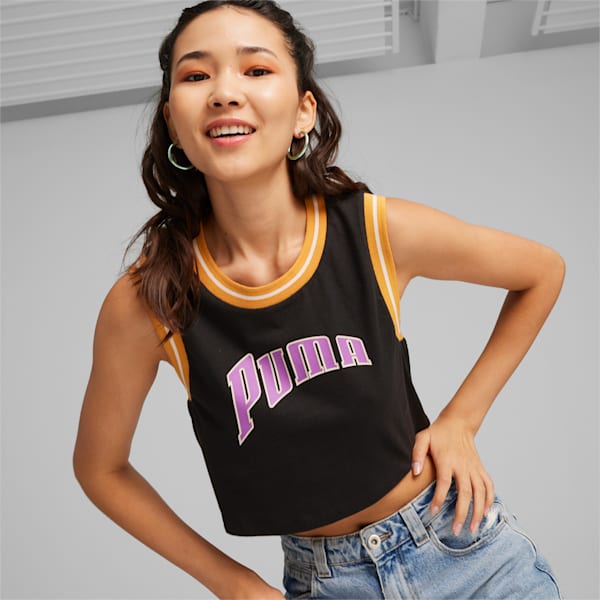 For the Fanbase PUMA TEAM Women's Graphic Crop Top, PUMA Black, extralarge