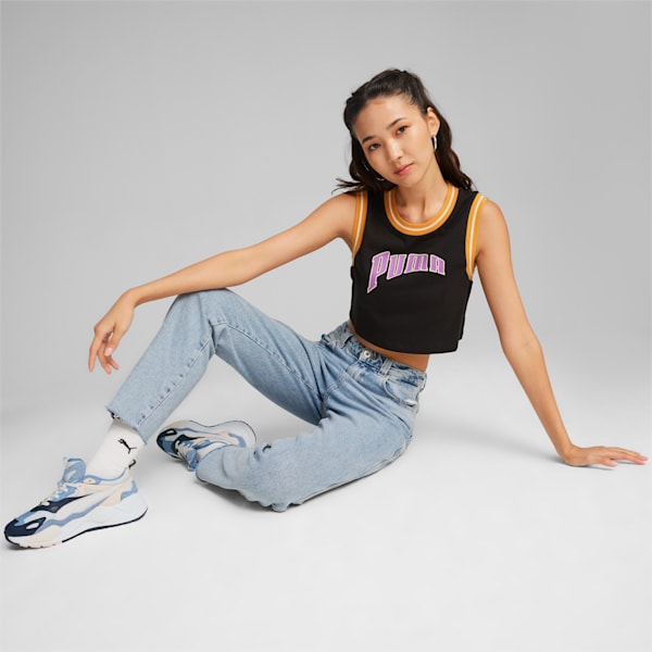 PUMA TEAM Women's Graphic Crop Top, PUMA Black, extralarge-IND