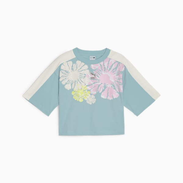キッズ ガールズ T7 SNFLR グラフィック 半袖 Tシャツ 128-164cm, Turquoise Surf, extralarge-JPN