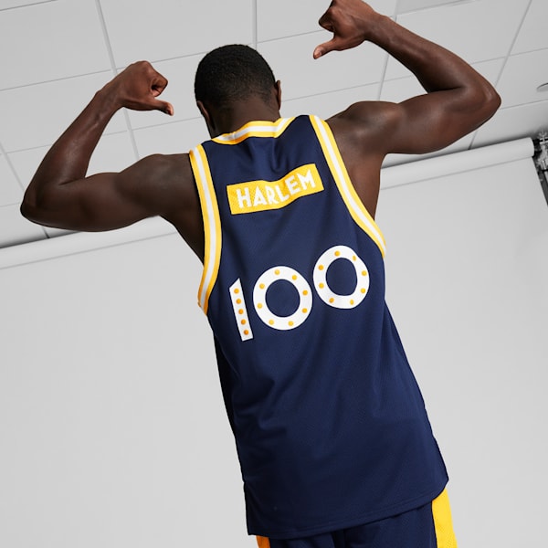Jersey de básquetbol PUMA x BLACK FIVES Rens 100 Hombre, PUMA Navy-Yellow Sizzle, extralarge