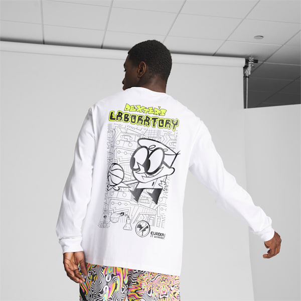 MELO x DEXTER'S LAB Men's Basketball Long Sleeve Tee, PUMA White, extralarge