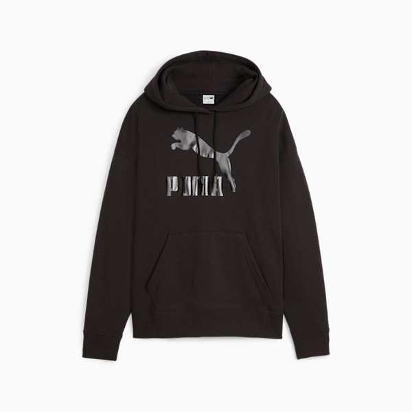 Sudadera con capucha para mujer CLASSICS Shiny Logo, PUMA Black, extralarge