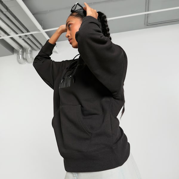 CLASSICS Shiny Logo Women's Hoodie, PUMA Black, extralarge-IND