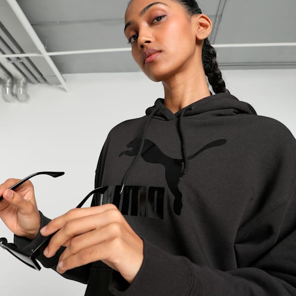 CLASSICS Shiny Logo Women's Hoodie, PUMA Black, extralarge-IND