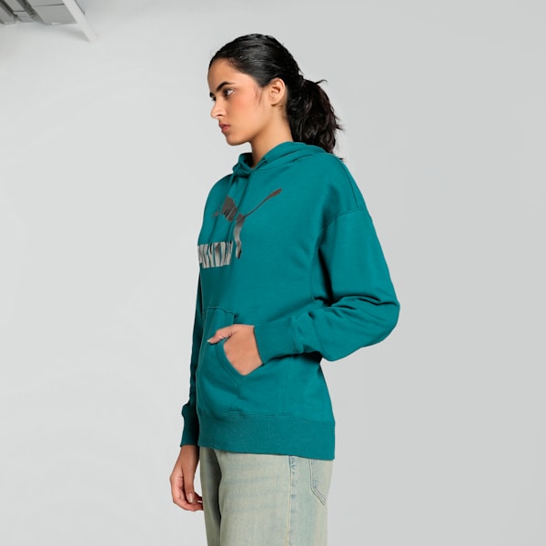 CLASSICS Shiny Logo Women's Hoodie, Cold Green, extralarge-IND