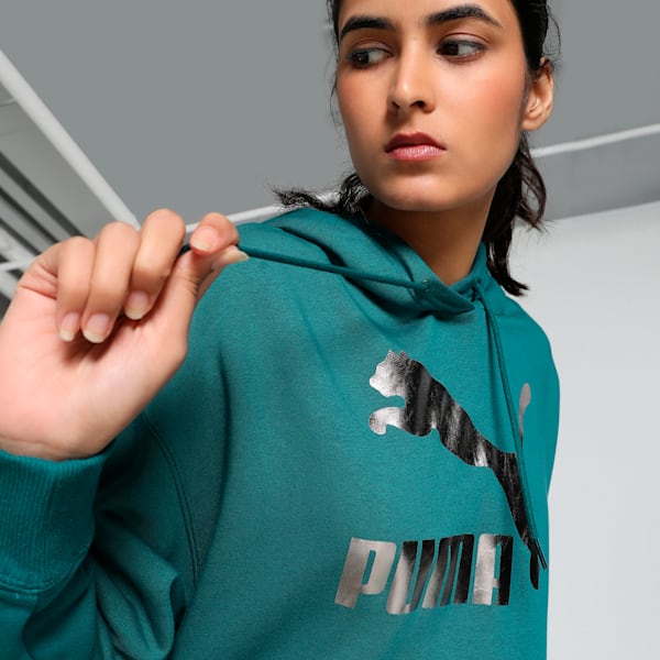 CLASSICS Shiny Logo Women's Hoodie, Cold Green, extralarge-IND