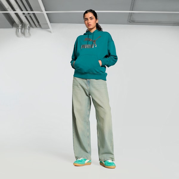 CLASSICS Shiny Logo Women's Hoodie, Cold Green, extralarge-IND