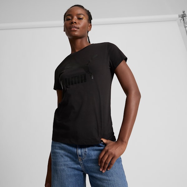 CLASSICS Shiny Logo Women's Tee, PUMA Black, extralarge