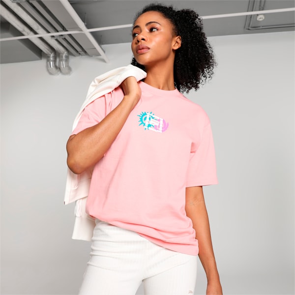 DOWNTOWN Women's Relaxed Fit Graphic T-shirt, Peach Smoothie, extralarge-IND