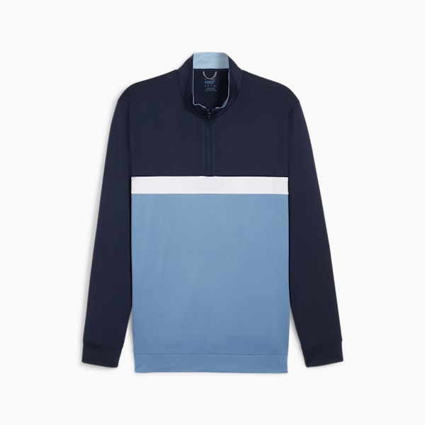 Jersey de golf de 1/4 cremallera Pure Colorblock para hombre, Deep Navy-Zen Blue, extralarge