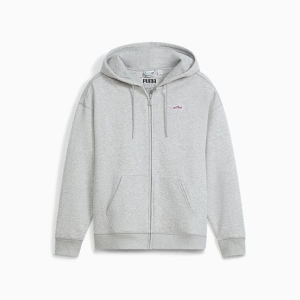 Chamarra con capucha para mujer Suede Logo, Light Gray Heather, extralarge
