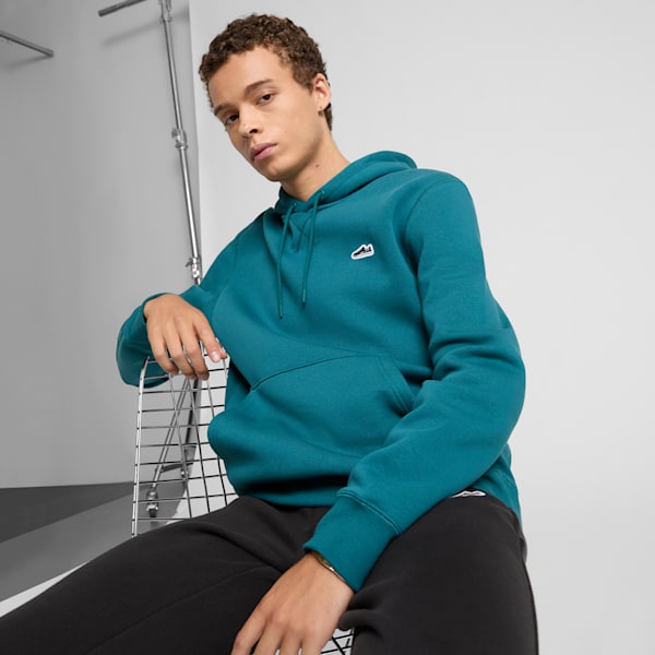 Sudadera con capucha para hombre Suede Logo, Cold Green, extralarge