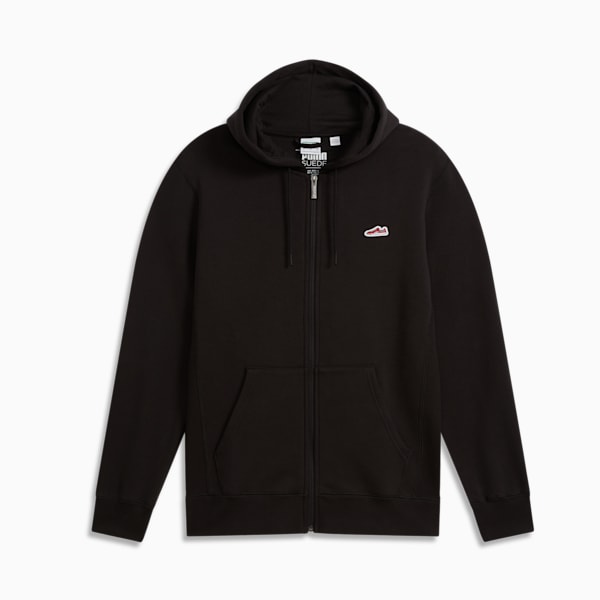 Sudadera con capucha y cremallera completa con logotipo de gamuza para hombre, PUMA Black, extralarge