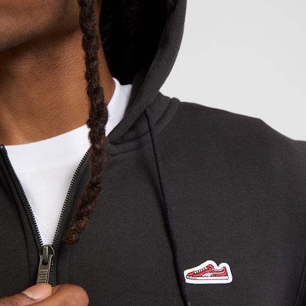 Sudadera con capucha y cremallera completa con logotipo de gamuza para hombre, PUMA Black, extralarge