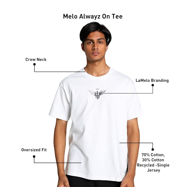 Melo Alwayz On Men's Oversized Basketball Tee, PUMA White, extralarge-IND