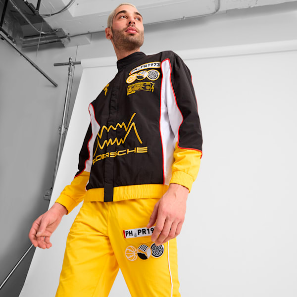 PUMA x PORSCHE Men's Basketball Jacket, PUMA Black-Sport Yellow-PUMA White, extralarge