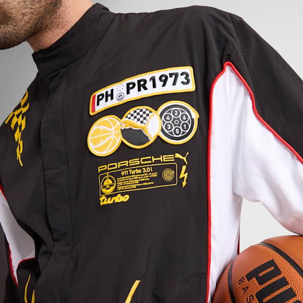 PUMA x PORSCHE Men's Basketball Jacket, PUMA Black-Sport Yellow-PUMA White, extralarge