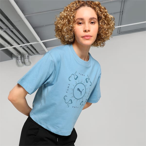Classics Graphic Women's Relaxed Fit T-shirt, Zen Blue, extralarge-IND