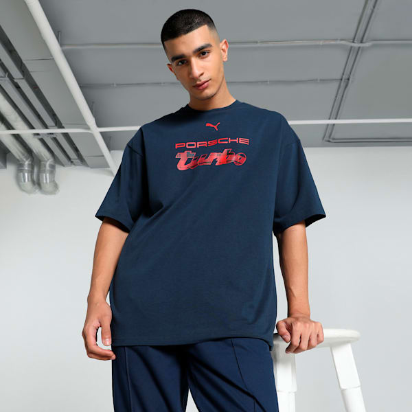 Porsche Legacy Statement Logo Oversized Fit Motorsport Tee, Club Navy, extralarge-IND