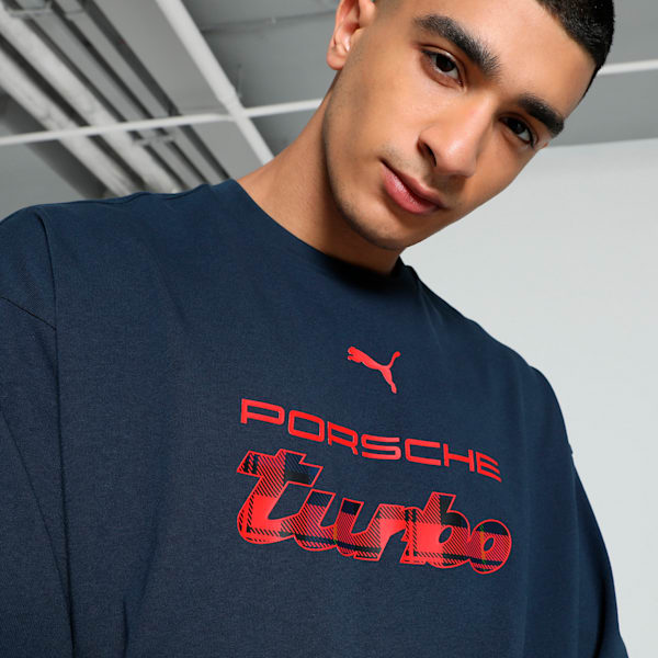 Porsche Legacy Statement Logo Unisex Oversized Fit Motorsport Tee, Club Navy, extralarge-IND