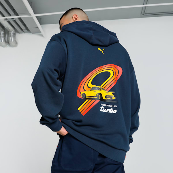 Porsche Legacy 911 Graphic Men's Relaxed Fit Motorsport Hoodie, Club Navy, extralarge-IND