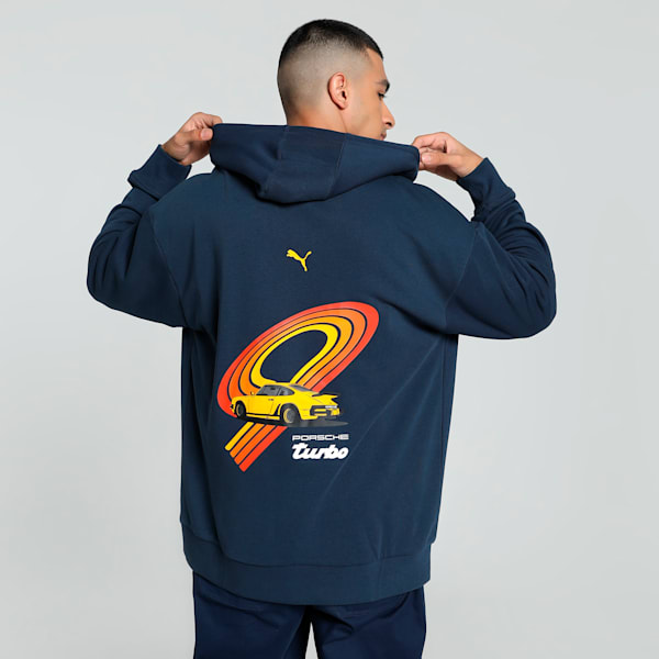 Porsche Legacy 911 Graphic Men's Relaxed Fit Motorsport Hoodie, Club Navy, extralarge-IND