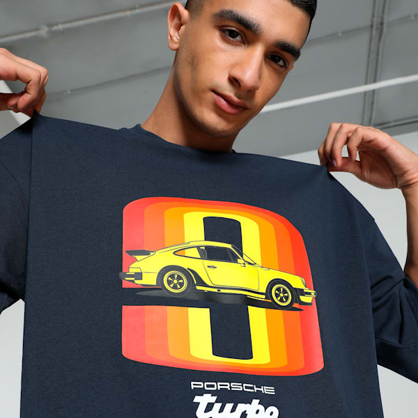 Porsche Legacy 911 Graphic Men's Oversized Fit Motorsport Tee, Club Navy, extralarge-IND