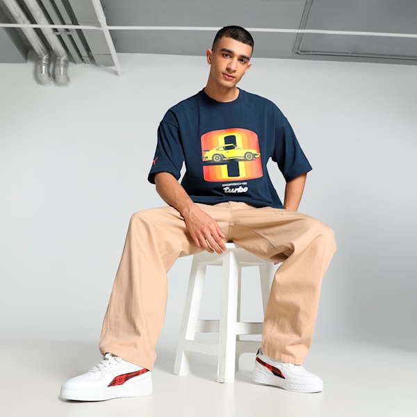 Porsche Legacy 911 Graphic Men's Oversized Fit Motorsport Tee, Club Navy, extralarge-IND
