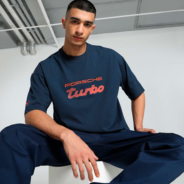 Porsche Legacy Men's Oversized Fit Motorsport Tee, Club Navy, extralarge-IND