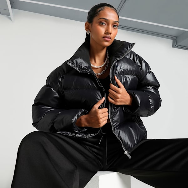 Shiny Puffer Women's Relaxed Fit Jacket, PUMA Black, extralarge-IND