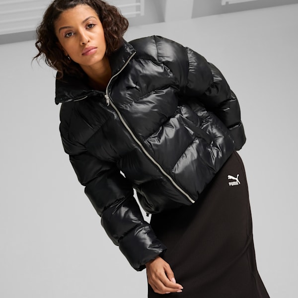 Black shiny puffer jacket women outlet