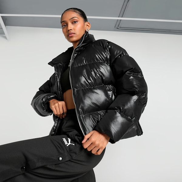 Shiny Puffer Women's Relaxed Fit Jacket, PUMA Black, extralarge-IND