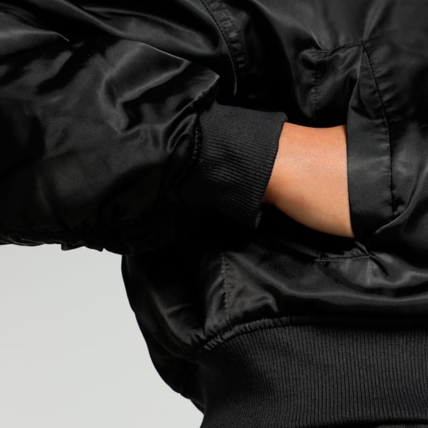Women's Relaxed Fit Satin Bomber Jacket, PUMA Black, extralarge-IND